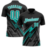 Custom Black Aqua Gray-White Lightning Geometric Performance Polo Shirt
