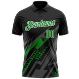 Custom Black Grass Green Gray-White Lightning Geometric Performance Polo Shirt
