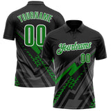 Custom Black Grass Green Gray-White Lightning Geometric Performance Polo Shirt