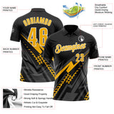 Custom Black Gold Gray-White Lightning Geometric Performance Polo Shirt