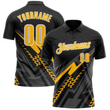 Custom Black Gold Gray-White Lightning Geometric Performance Polo Shirt