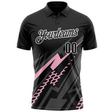 Custom Black Light Pink Gray-White Lightning Geometric Performance Polo Shirt