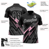 Custom Black Light Pink Gray-White Lightning Geometric Performance Polo Shirt