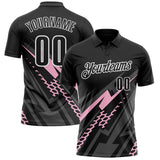 Custom Black Light Pink Gray-White Lightning Geometric Performance Polo Shirt