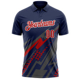 Custom Navy Red Gray-White Lightning Geometric Performance Polo Shirt