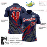 Custom Navy Red Gray-White Lightning Geometric Performance Polo Shirt