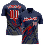 Custom Navy Red Gray-White Lightning Geometric Performance Polo Shirt
