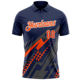 Custom Navy Orange Gray-White Lightning Geometric Performance Polo Shirt