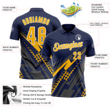 Custom Navy Gold Gray-White Lightning Geometric Performance Polo Shirt