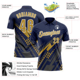 Custom Navy Old Gold Gray-White Lightning Geometric Performance Polo Shirt