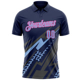 Custom Navy Light Blue Gray-Pink Lightning Geometric Performance Polo Shirt