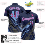Custom Navy Light Blue Gray-Pink Lightning Geometric Performance Polo Shirt