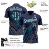 Custom Navy Teal Gray-White Lightning Geometric Performance Polo Shirt
