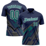 Custom Navy Teal Gray-White Lightning Geometric Performance Polo Shirt