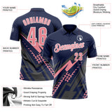 Custom Navy Medium Pink Gray-White Lightning Geometric Performance Polo Shirt