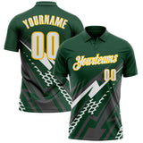 Custom Green White Gray-Yellow Lightning Geometric Performance Polo Shirt