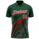 Custom Green Red Gray-White Lightning Geometric Performance Polo Shirt