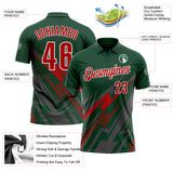 Custom Green Red Gray-White Lightning Geometric Performance Polo Shirt