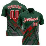 Custom Green Red Gray-White Lightning Geometric Performance Polo Shirt