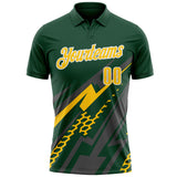 Custom Green Yellow Gray-White Lightning Geometric Performance Polo Shirt