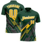 Custom Green Yellow Gray-White Lightning Geometric Performance Polo Shirt
