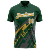 Custom Green Old Gold Gray-White Lightning Geometric Performance Polo Shirt