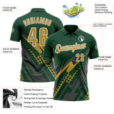 Custom Green Old Gold Gray-White Lightning Geometric Performance Polo Shirt