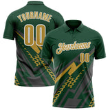 Custom Green Old Gold Gray-White Lightning Geometric Performance Polo Shirt