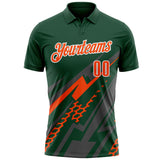 Custom Green Orange Gray-White Lightning Geometric Performance Polo Shirt