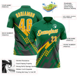 Custom Kelly Green Gold Gray-White Lightning Geometric Performance Polo Shirt