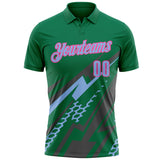 Custom Kelly Green Light Blue Gray-Pink Lightning Geometric Performance Polo Shirt