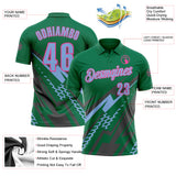 Custom Kelly Green Light Blue Gray-Pink Lightning Geometric Performance Polo Shirt