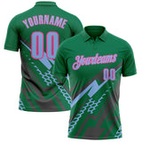 Custom Kelly Green Light Blue Gray-Pink Lightning Geometric Performance Polo Shirt