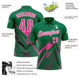 Custom Kelly Green Pink Gray-White Lightning Geometric Performance Polo Shirt