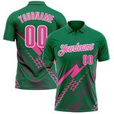 Custom Kelly Green Pink Gray-White Lightning Geometric Performance Polo Shirt