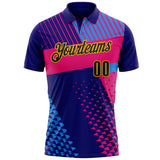 Custom Dark Purple Black Hot Pink Blue-Gold Esports Performance Polo Shirt