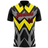 Custom Black Light Yellow Gray-Fire Red Esports Performance Polo Shirt
