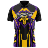 Custom Black Yellow Purple-White Esports Performance Polo Shirt
