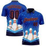 Custom Blue Navy-Orange Bowling Pins Performance Polo Shirt