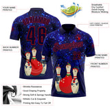 Custom Blue-Red Bowling Ball And Pins Snowman Performance Polo Shirt