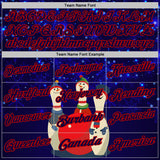 Custom Blue-Red Bowling Ball And Pins Snowman Performance Polo Shirt