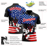 Custom Black Royal White-Fire Red Bowling Strike American Flag Performance Polo Shirt