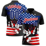 Custom Black Royal White-Fire Red Bowling Strike American Flag Performance Polo Shirt
