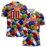 Custom White-Red Bowling Ball And Pins Performance Polo Shirt