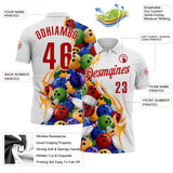 Custom White-Red Bowling Ball And Pins Performance Polo Shirt