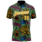 Custom Black Yellow-White Bowling Ball And Pins Strike Performance Polo Shirt
