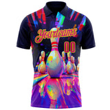 Custom Black Hot Pink-Light Yellow Bowling Pins Chromatic Performance Polo Shirt