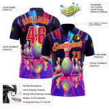 Custom Black Hot Pink-Light Yellow Bowling Pins Chromatic Performance Polo Shirt