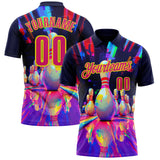 Custom Black Hot Pink-Light Yellow Bowling Pins Chromatic Performance Polo Shirt