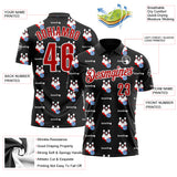 Custom Black Red-White Bowling Ball And Pins Pixel Performance Polo Shirt